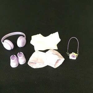 Original Labubu Lavender Accessory Set - Headphones, Shoes, Top, Shorts & Camera